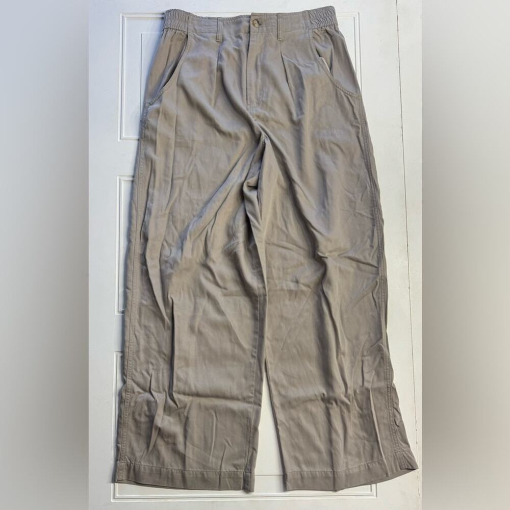 Madewell Women’s Sz 14 Super High Rise Tan Wide Leg Trousers Pants Stretch Waist